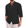 thumbnail image 1 of Men's Cotton Linen Sun Protection Shirts Lightweight Summer Button Down Long Sleeve Blouse Vacation Beach Shirts, 1 of 6