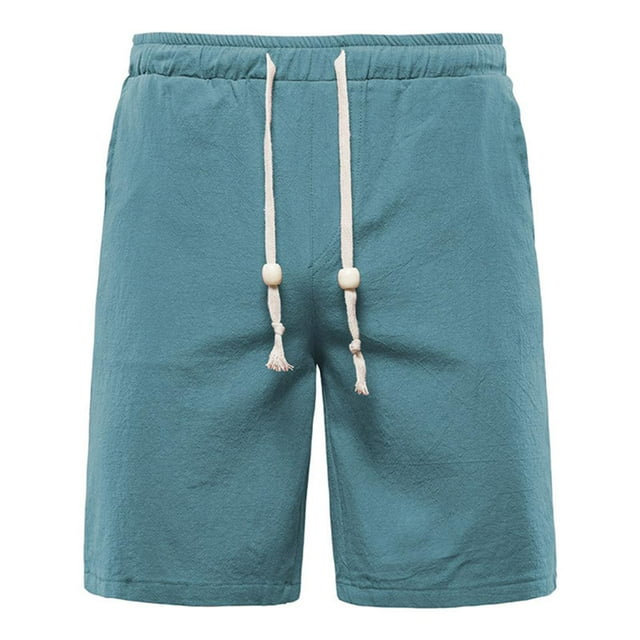 Men's Cotton Linen Sweat Shorts Casual Elastic Waist Drawstring ...