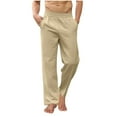 thumbnail image 1 of Men's Cotton Linen Sweatpants with Pockets Elastic Waist Wide Leg Pants Straight Fit Casual Travel Comfy Light Pant (L, Khaki), 1 of 7