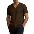 thumbnail image 1 of Men's Cotton Linen T-Shirts V Neck Premium Basic Short Sleeve Tees - Fitted Style, Ultra Soft, Comfort Tops Coffee, 1 of 8