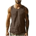 thumbnail image 1 of Men's Cotton Linen Tank Top UPF 50+ Sun Protection Beach Summer Swim Shirts Breathable Workout Gym Running Athletic Sleeveless Shirts Big and Tall Size M-4XL Brown, 1 of 5