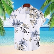 Men s Cotton Linen hawaiian Shirt Summer Floral Print