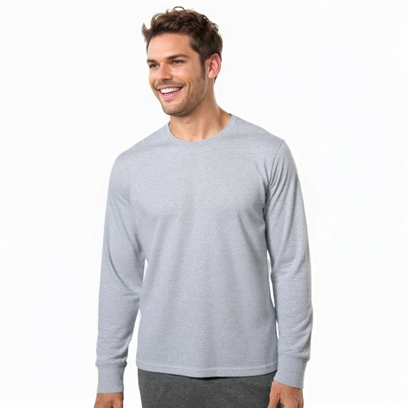 Men's Long Sleeve Crew Neck Ribbed Cuff Solid Tee/T-Shirt , Heather Grey L, 1 Pack