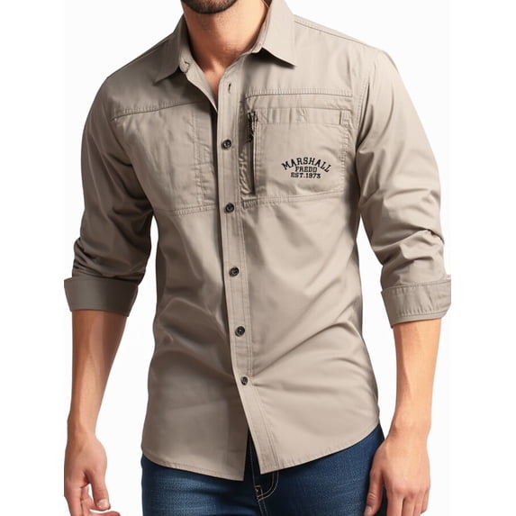 Fredd Marshall Men's Cotton Long Sleeve Military Utility Shirt