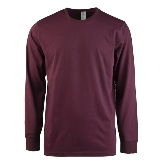 Men's Cotton Long Sleeve Ribbed Cuff Crewneck T-Shirt, Pack of 2 2XL, Burgundy