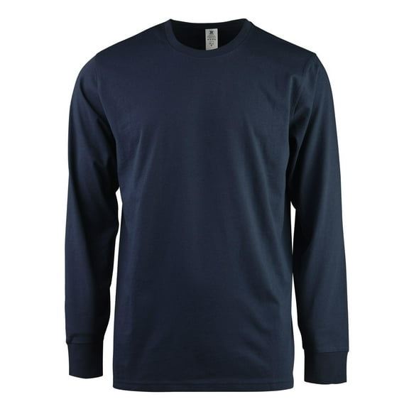 Men's Cotton Long Sleeve Ribbed Cuff Crewneck T-Shirt, Pack of 2 3XL, Navy
