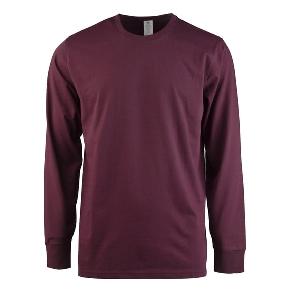 Men's Cotton Long Sleeve Ribbed Cuff Crewneck T-Shirt, Pack of 2 S, Burgundy