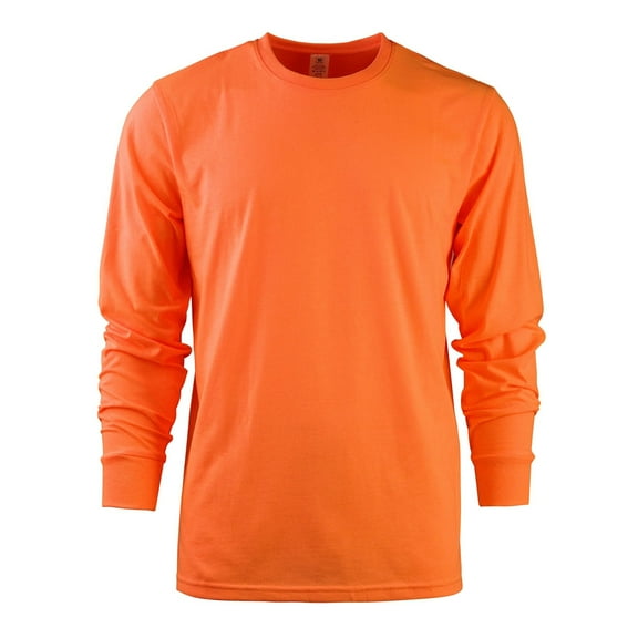 Men's Cotton Long Sleeve Ribbed Cuff Crewneck T-Shirt, Pack of 2 S, Neon Orange
