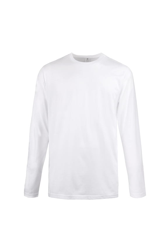 Men's Cotton Long Sleeve Soft T-Shirt, Crew Neck Stretch Shirts Classic Tee, White 2XL, 1 Pack