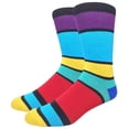thumbnail image 1 of Men's Cotton Luxury Colorful Striped Casual Crew Dress Socks, Black / Purple / Sky Blue etc.., Size 8 to 13, 1 of 7