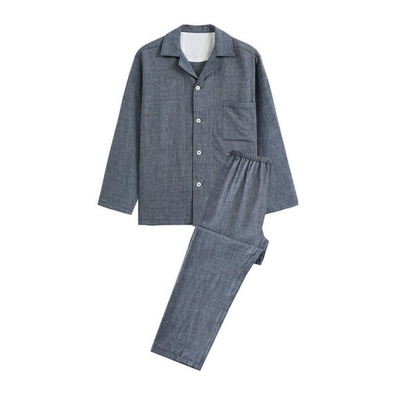 Men's Cotton Modal Mix Pajama Sets Loose Collar Night Loungewear Long Sleeve Comfort Sleep