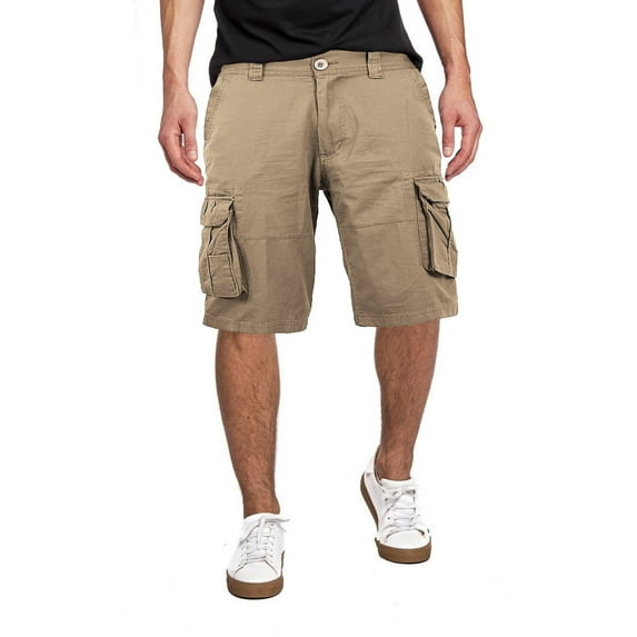 Men's Cotton Multi Utility Pockets Relaxed Fit Casual Outdoor Army Cargo Shorts (Khaki, 38)