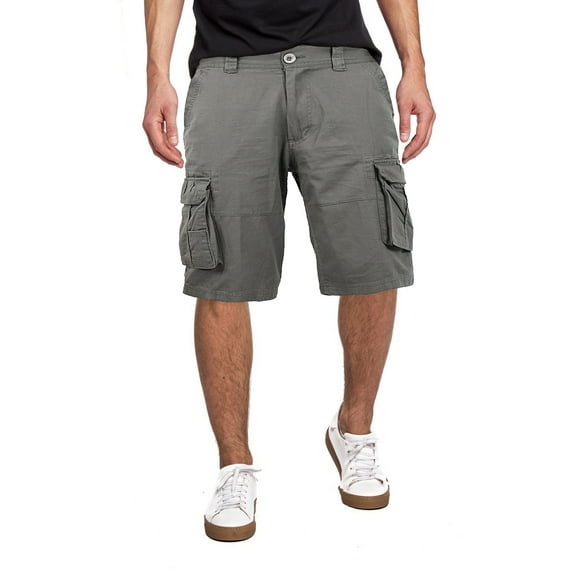 Men's Cotton Multi Utility Pockets Relaxed Fit Casual Outdoor Army Cargo Shorts (Light Grey, 38)