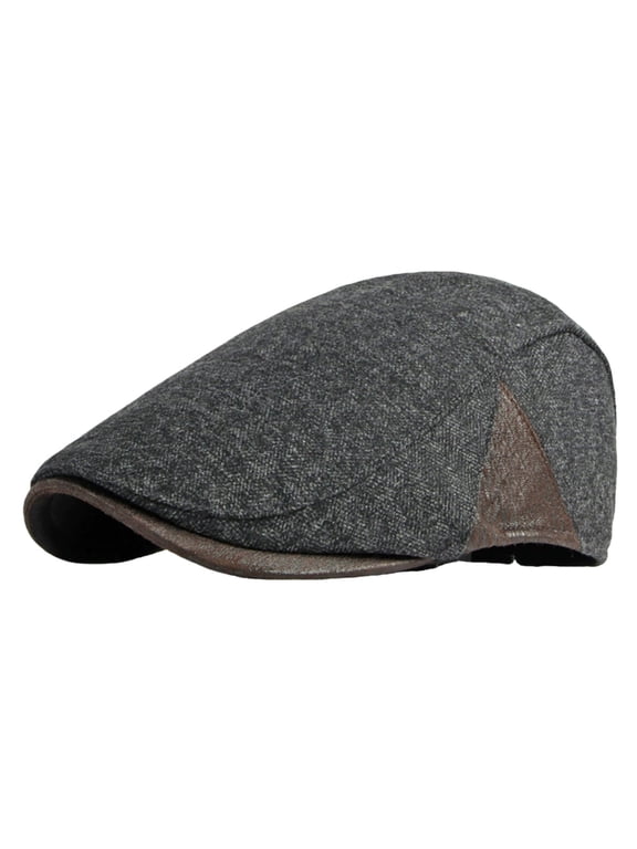 Men's Cotton Newsboy Hat Tweed Flat Cap Adjustable Beret Style Triangle Splicing Gatsby Cabbie Ivy Design Flat Caps Newsboy Hat Tweed Ivy Gatsby Cabbie Beret Style Cap, Grey