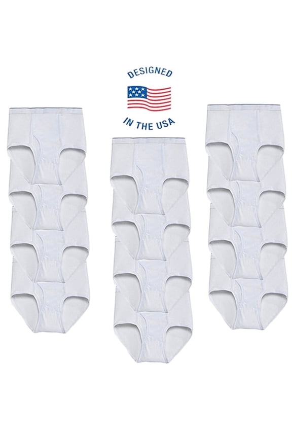 Men's Cotton No Ride Up Briefs w/Comfort Flex Waistband Underwear Big and Tall Sizes avalible (XL, White, 12 Pack)