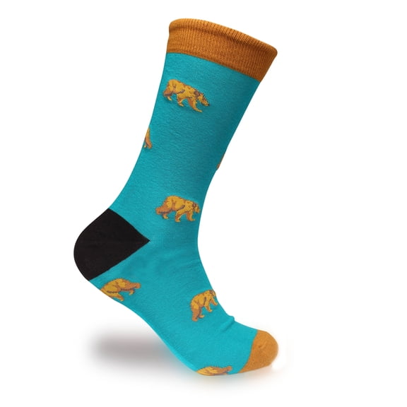 BambooMN Men's Cotton Colorful Design Novelty Dress Socks - Big Brown Bear - 1 Pair