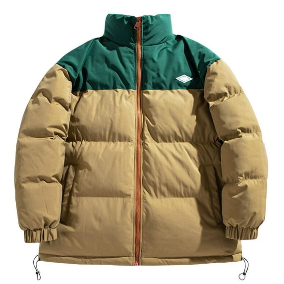 Men's Cotton Padded Winter Thick Warm Loose Patchwork Contrast Color Standing Collar Bread Coat