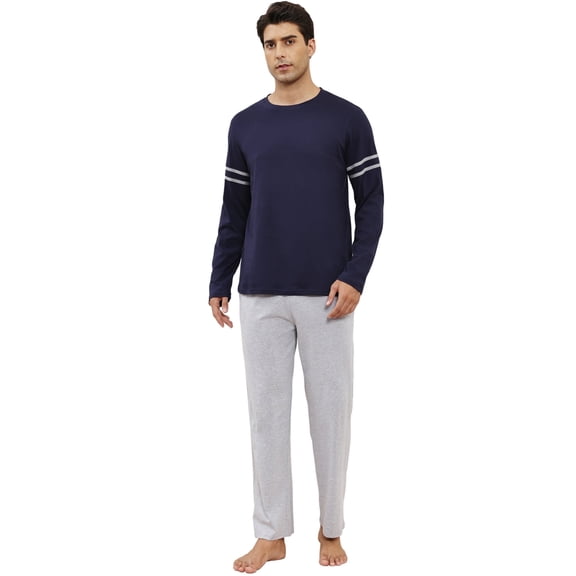 Men's Soft Cotton Pajama Set with Pockets - 2-Piece Breathable Long Sleeve Sleepwear & Loungewear, Drawstring Waist Comfort Fit,XL