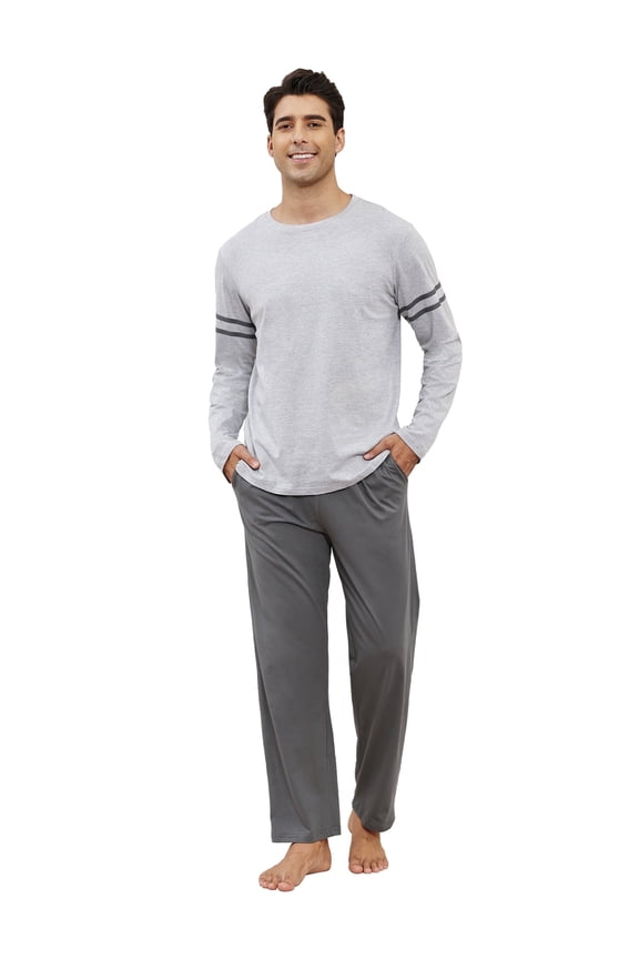 Men's Soft Cotton Pajama Set with Pockets - 2-Piece Breathable Long Sleeve Sleepwear & Loungewear, Drawstring Waist Comfort Fit,XXL
