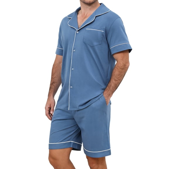 Men’s Cotton Pajamas Set - Button-Down Shirt & Pants with Pockets, Soft Breathable Sleepwear & Loungewear, Sizes S-2XL