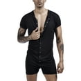 thumbnail image 1 of Men’s Cotton Pajamas Set Sexy Romper Jumpsuit Short Sleeve Henley Underwear One Piece Short Bodysuit Sleepwear Black Medium, 1 of 5