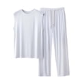 thumbnail image 1 of Men's Cotton Pajamas Set Soft Sleeveless Tank Top & Wide Leg Pant Lightweight Cozy Summer Pjs Sleepwear (2XL, White), 1 of 5