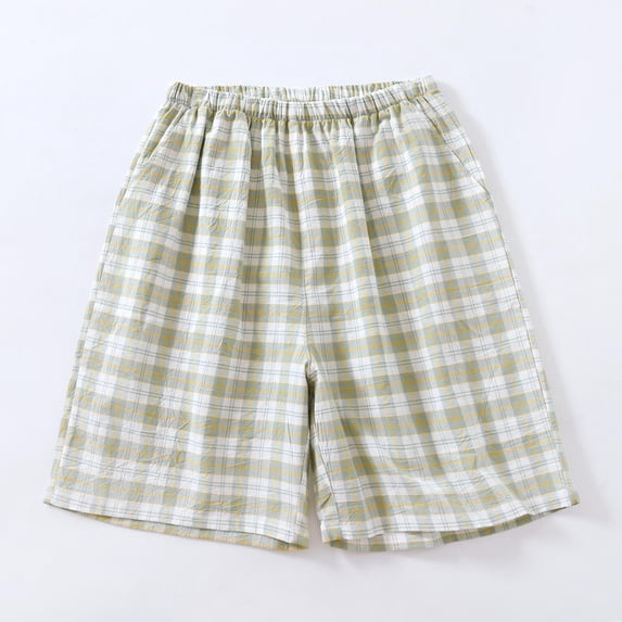 Men's Cotton Pajamas Shorts Plaid Printed Soft Pjs Cool Thin Comfy Casual Elastic Waist Sleep Short with Pockets Green L