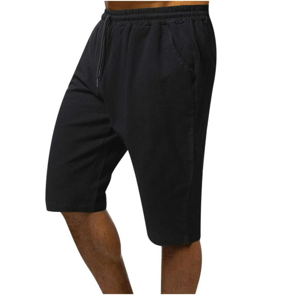 Men's Cotton Pants Elastic Waist Drawstring Workout Gym Joggers Shorts Summer Casual Sweat Short Pants with Pockets