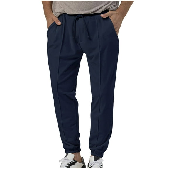 Men's Cotton Pants Loose Fit Casual Lightweight Elastic Waist Summer Beach Pants Navy