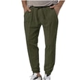 thumbnail image 1 of ZQUUVOU Men's Cotton Pants Loose Fit Casual Lightweight Elastic Waist Summer Beach Pants Olive Green, 1 of 8