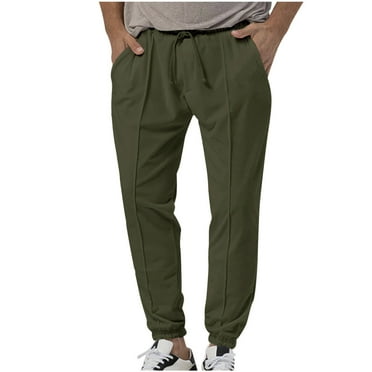 ZQUUVOU Men's Cotton Pants Loose Fit Casual Lightweight Elastic Waist Summer Beach Pants Olive Green