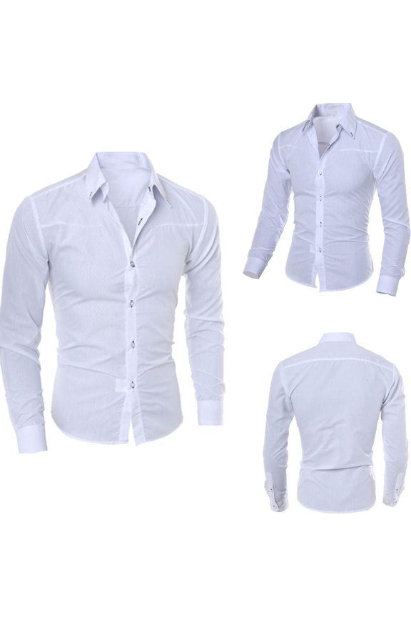 Men's Cotton Plaid Long Sleeve Button Up Dress Shirt Slim Fit Stretch Wrinkle-Free Soft Casual Business formal Button Cuff Size 3XL White