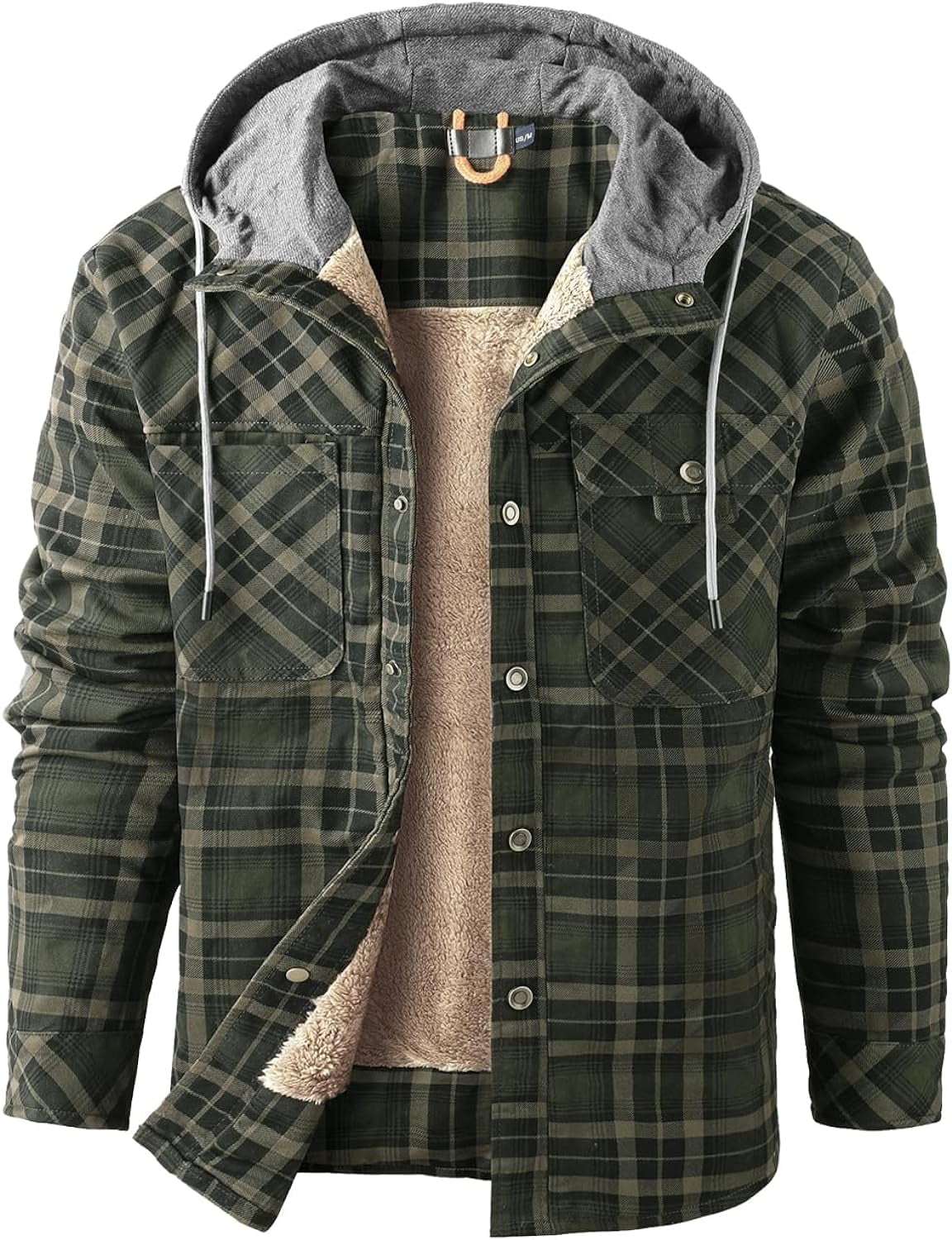 Men's Cotton Plaid Shirts Jacket Fleece Lined Flannel Shirts Sherpa ...