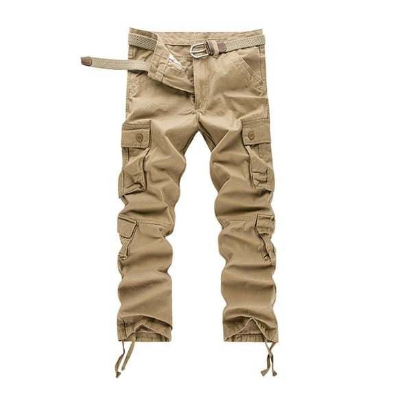 Men's Cotton Pocket Overalls Long Pants Thick Pants Loose Wear Solid Color Pants