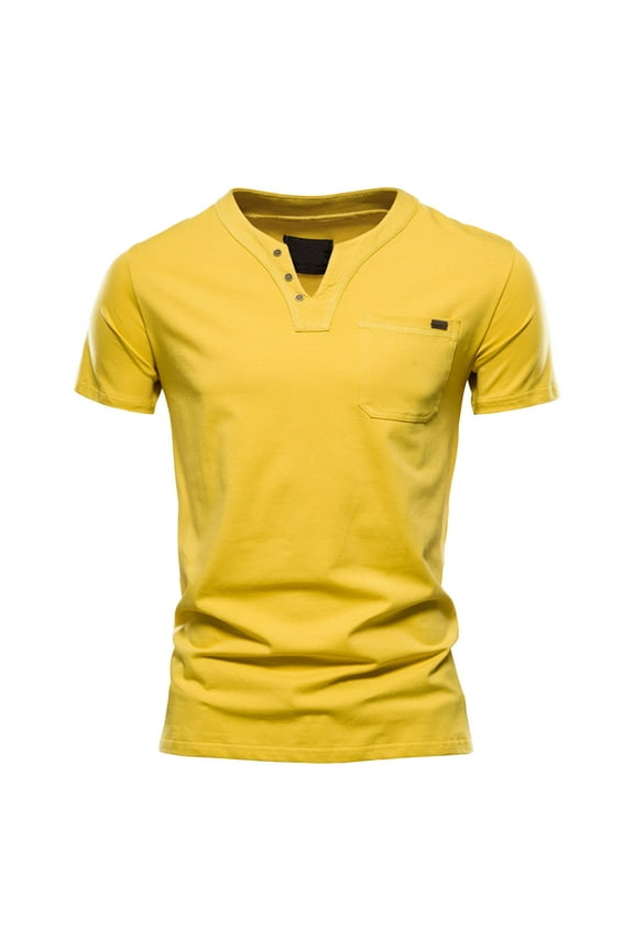 Men's Cotton Pocket T-Shirt V Neck Short Sleeved T Shirt Casual Versatile Undershirt