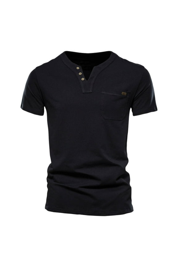 Men's Cotton Pocket T-Shirt V Neck Short Sleeved T Shirt Casual Versatile Undershirt
