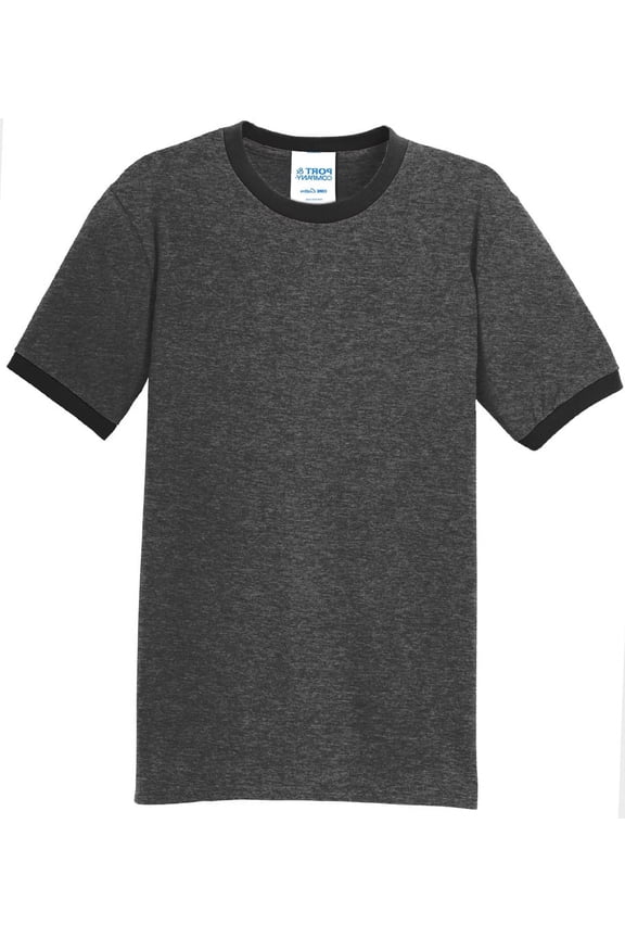Men's Cotton/Poly Ringer T-shirt, Dark Heather/Jet Black - Small