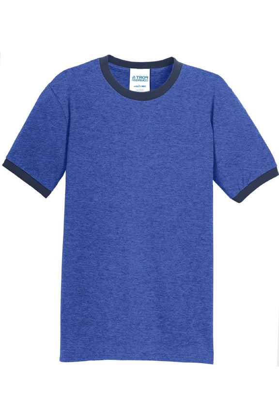 Men's Cotton/Poly Ringer T-shirt, Heather Royal/Navy Blue - XL