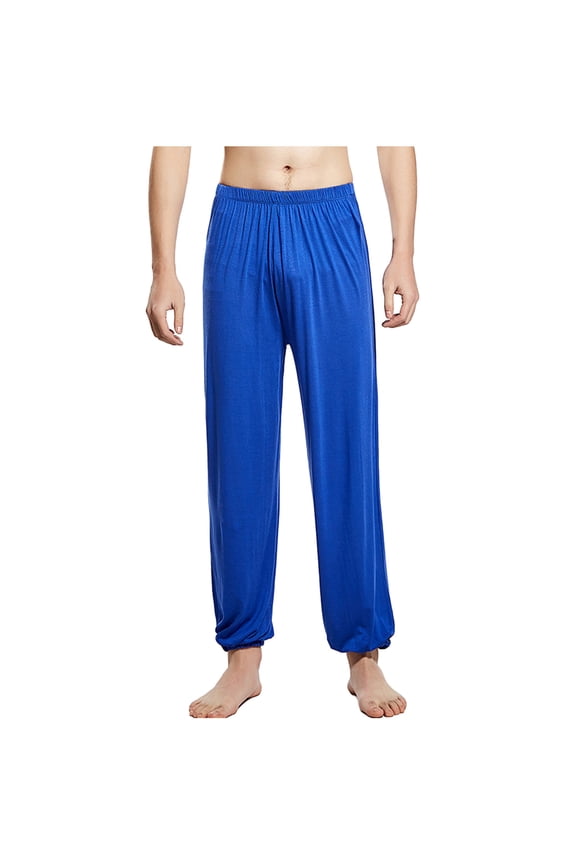 Men's Cotton Poplin Straight-Fit Super Soft Pajama Pants with Elastic Waist Size 3XL Blue