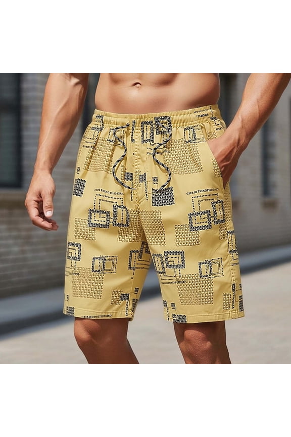 Men's Cotton Printed Fashion Casual Shorts, Elastic Drawstring Waist with Geometric Pattern, Everyday Wear Shorts for Men Beach Vacation Gym & Workout Shorts Multicolor D 4XL