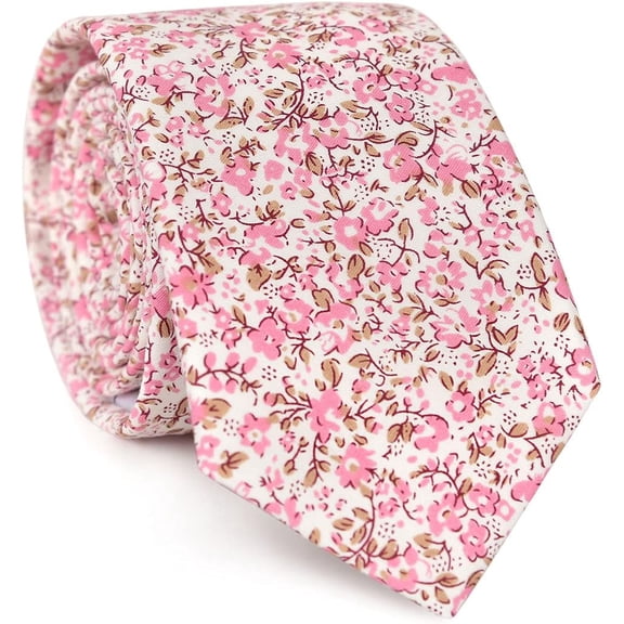 Men's Cotton Printed Floral Tie 2.56" Skinny Narrow Necktie