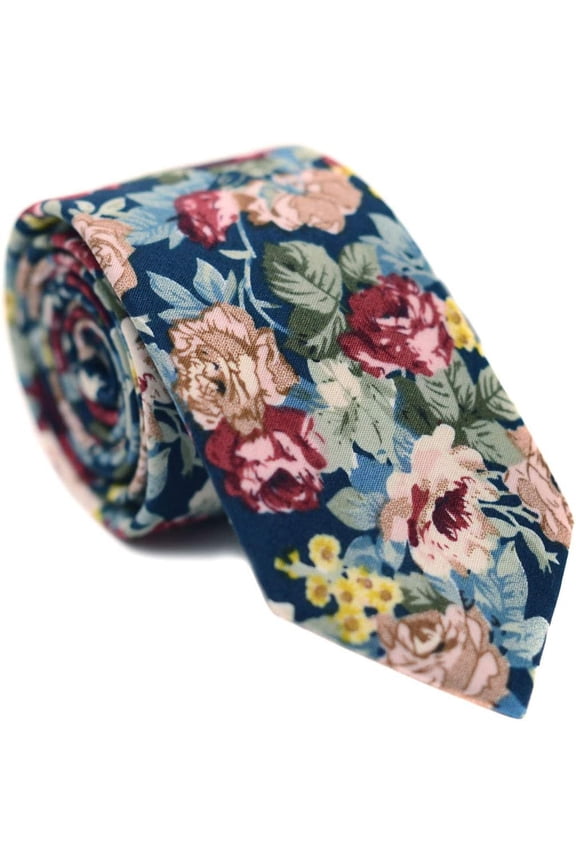 Men's Cotton Printed Floral Tie 2.56" Skinny Narrow Necktie