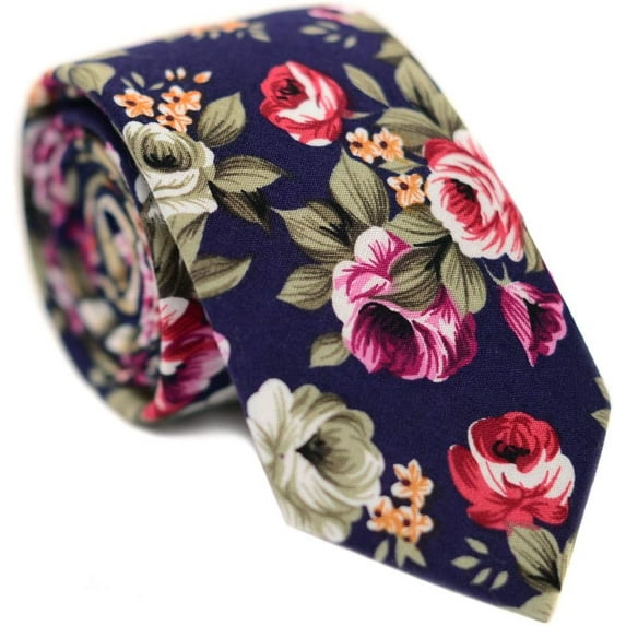 Men's Cotton Printed Floral Tie 2.56" Skinny Narrow Necktie