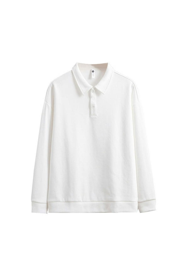 Men's Cotton Pullover with Lapel Collar Buttons Long Sleeve Comfy Solid Color Base Sweater Fall Winter Casual Tops (3XL, White)