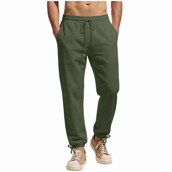 Men's Cotton Relaxed Fit Full Drawstring Elastic Waist Twill Pants Size 2XL Army Green