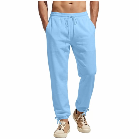Men's Cotton Relaxed Fit Full Drawstring Elastic Waist Twill Pants Size 2XL Blue
