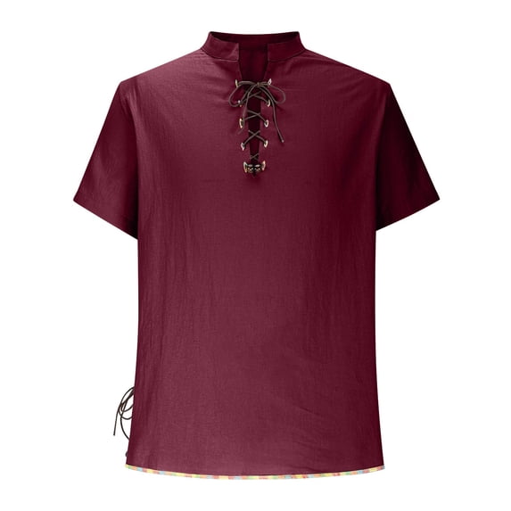 Men's Cotton Retro Lace Up Shirts for Renaissance Pirate Medieval Viking