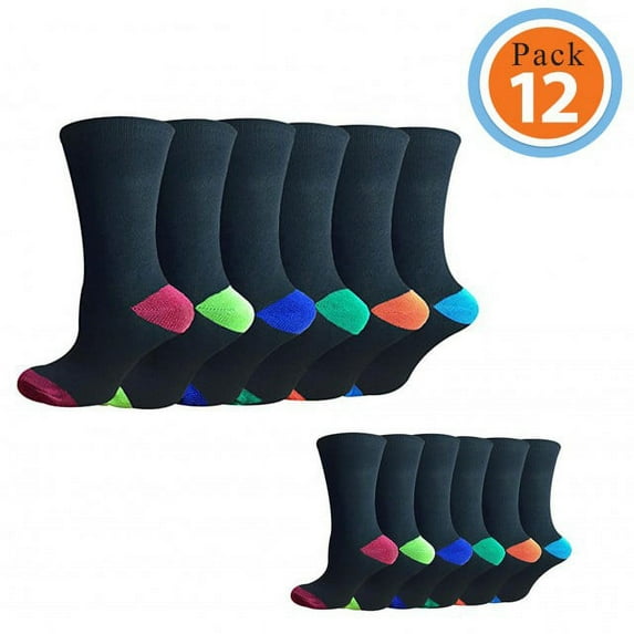 Men’s Cotton Rich Heel & Toe Solid Pattern Socks Pack 12 Socks Size 10-13