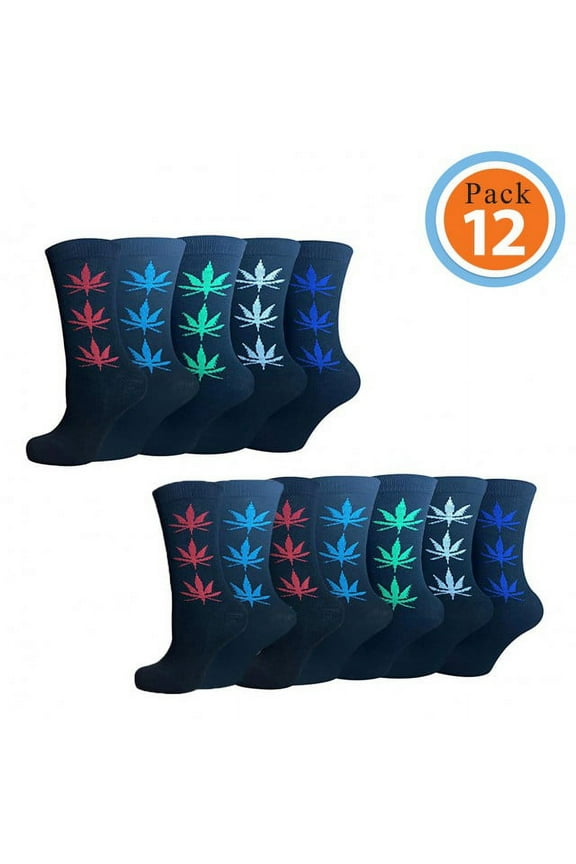 Men’s Cotton Rich Weed Solid Pattern Socks Pack 12 Socks Size 10-13