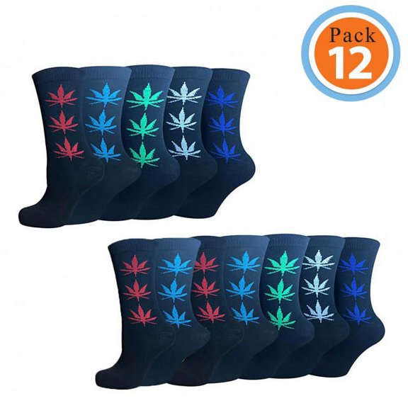 Men’s Cotton Rich Weed Solid Pattern Socks Pack 12 Socks Size 10-13